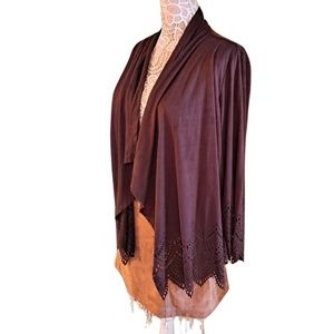 NWT Krazy Kat Chocolate Brown Waterfall Open Faux Suede Laser Cutout Des…